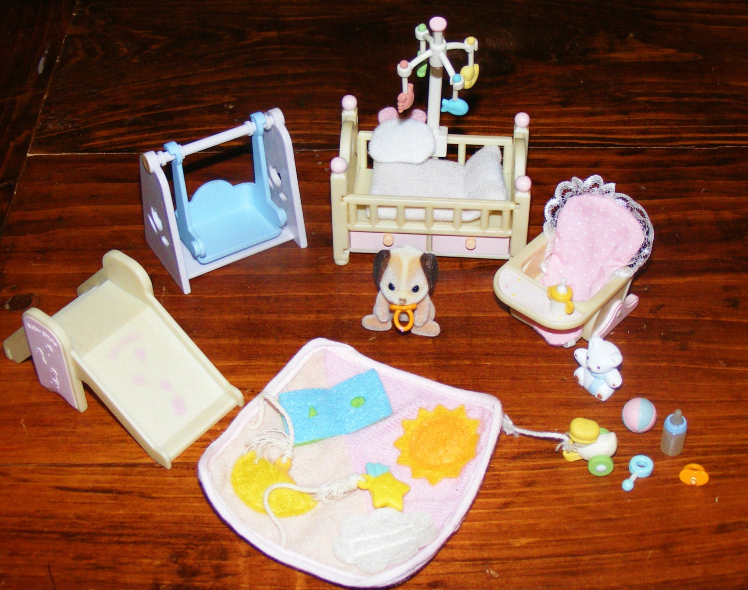 Vintage Calico Critters Big Lot Baby Puppy Dog and Nursery Set