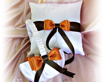 White Wedding Basket and Pillow Set with Pink Flower