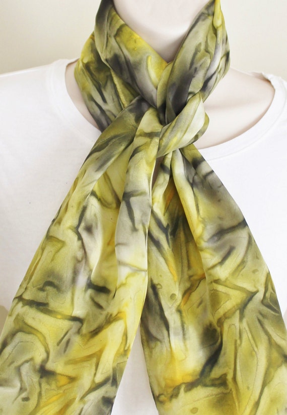 Hand Painted Silk Scarf Handpainted Scarves Black Yellow