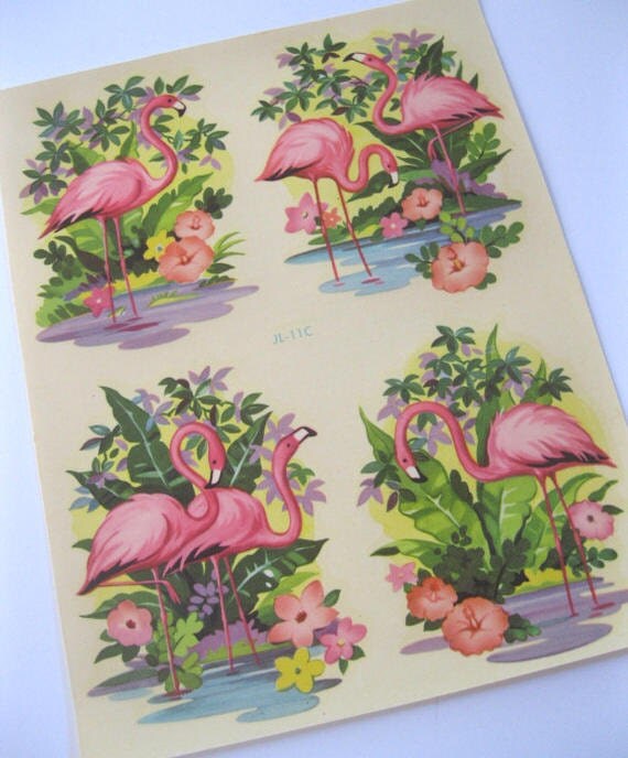Vintage flamingo decal transfer water decal vintage