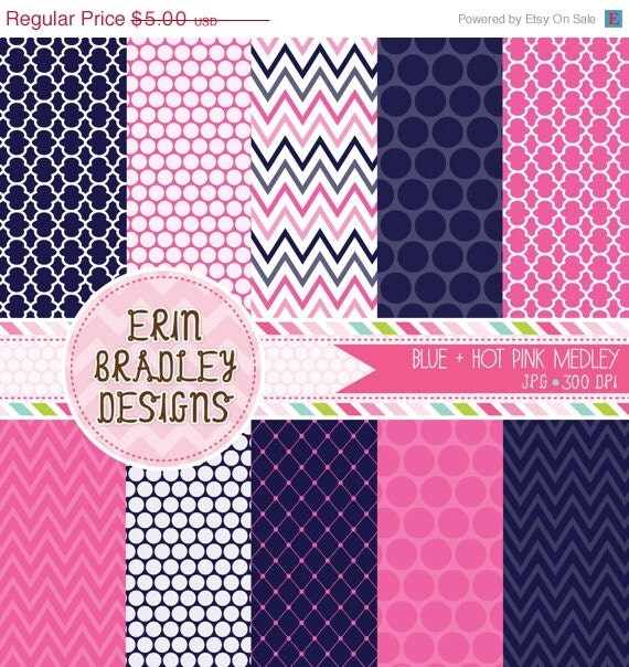 50% OFF Digital Paper Pack Personal and Commercial Use Blue and Hot Pink Il_570xn