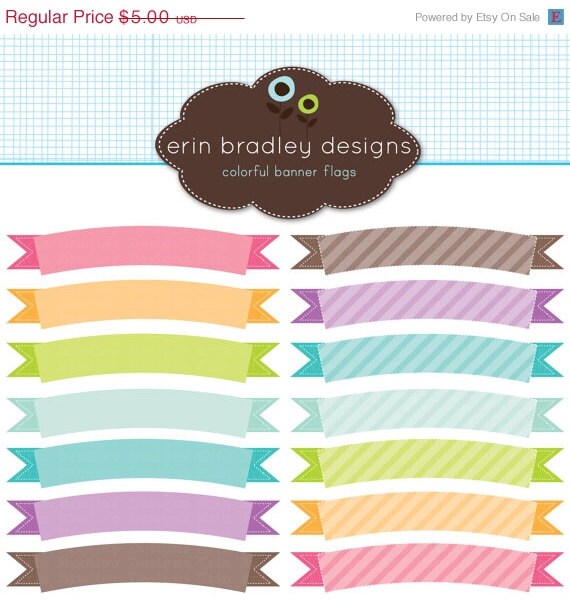 50% OFF Digital Scrapbook Clipart Elements Colorful Banner Flags Clip Art for Personal & Commercial Use Il_570xn