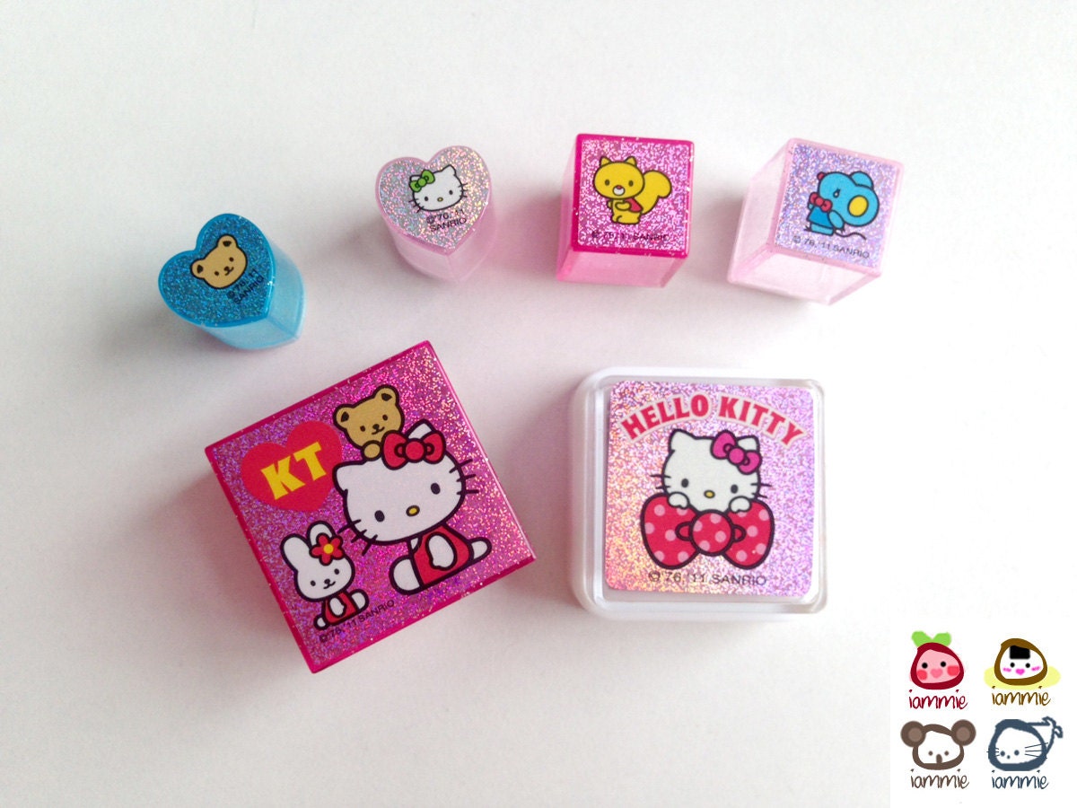 Hello Kitty Stamp Sanrio cat rubber stamp pink blue red