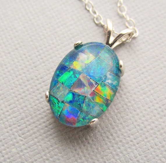 Genuine Opal Gemstone Necklace Australian by pinkingedgedesigns