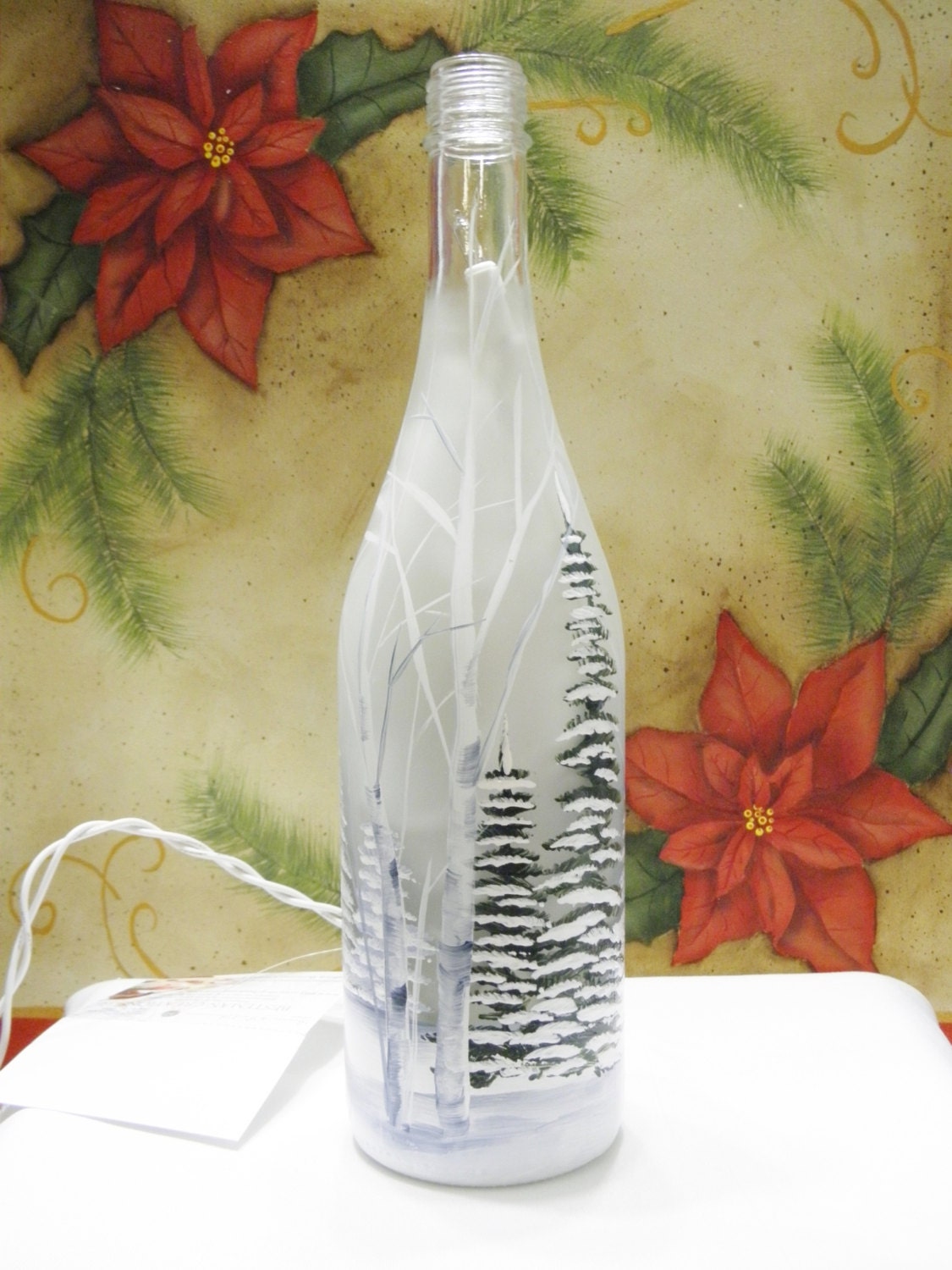 Download Frosted White Glass Wine bottle light-Winter Sceen-Night Light