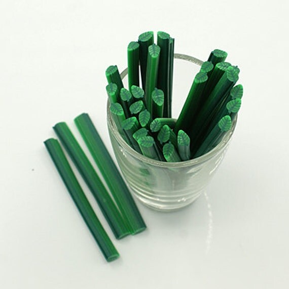 SALE Polymer Clay Sticks Green Leaves Set of 10 SH118