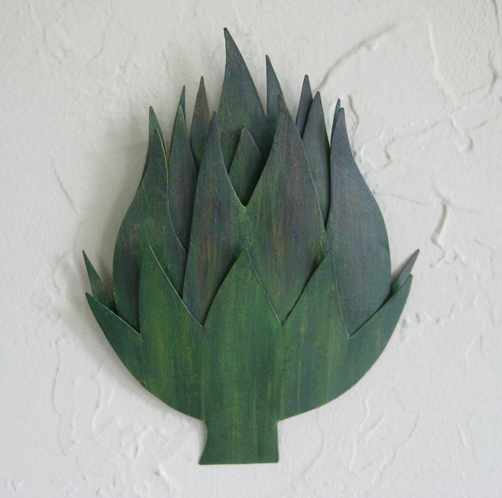 Metal art wall sculpture kitchen decor Artichoke upcycled
