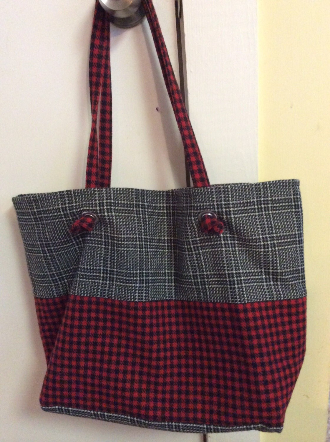 Wool Tote Black and red tote Wool Tote Shoulder Bag by GreenFrills