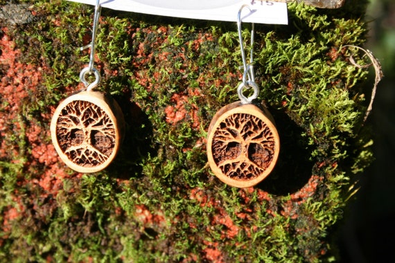 Wood Earrings- Tree of Life Earrings in Juniper wood (012) Boho Natural Earrings tree of life