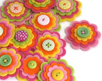 TUTTI FRUITTI x 3 Felt Flower Embellishments, Felties, Handmade Flowers, Felt Flower Applique, Felt Embellishment, Felt Wedding Flowers