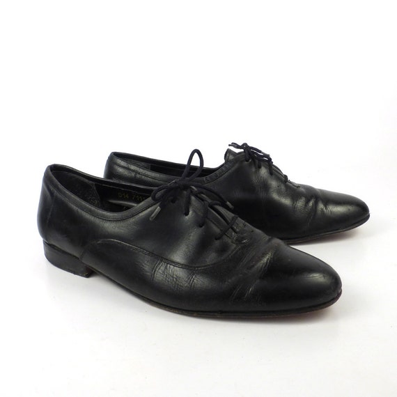 Black Leather Shoes Vintage 1980s Oxfords Giorgio Brutini