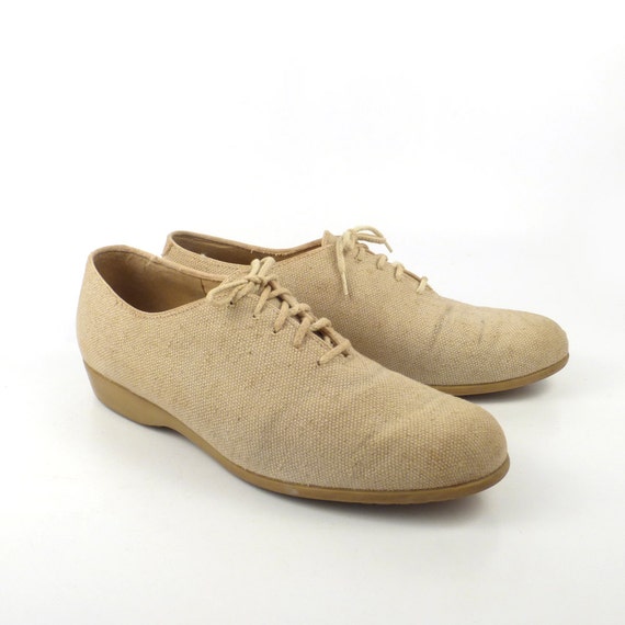 Zodiac Oxford Shoes Vintage 1970s Men's Linen Size 10 1/2