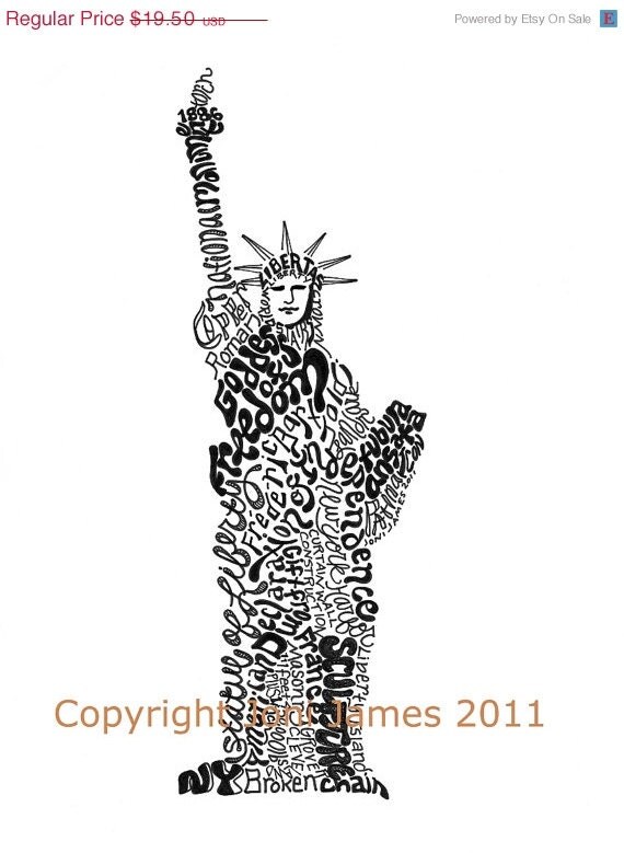 Items similar to Statue of Liberty Word Art Calligram, New York Art