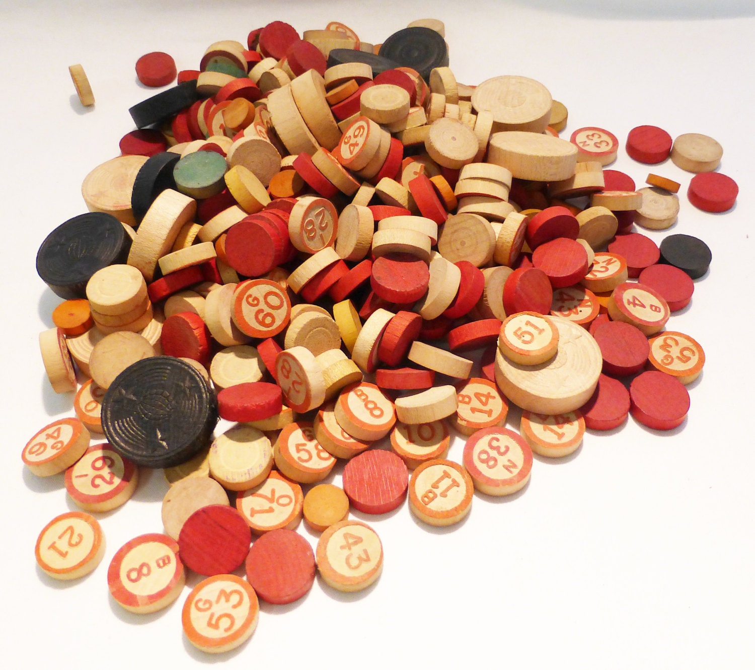 Wooden vintage bingo chips set of 12 random by MashliDesign