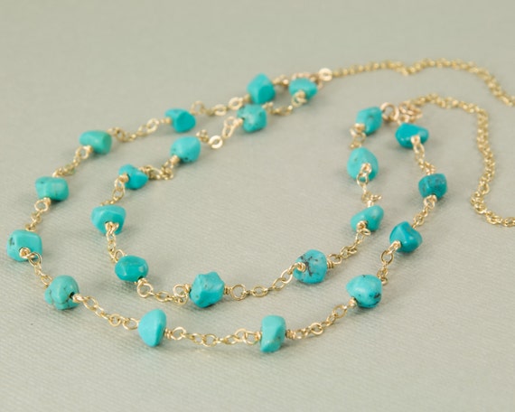 Double strand turquoise necklace gold turquoise jewelry