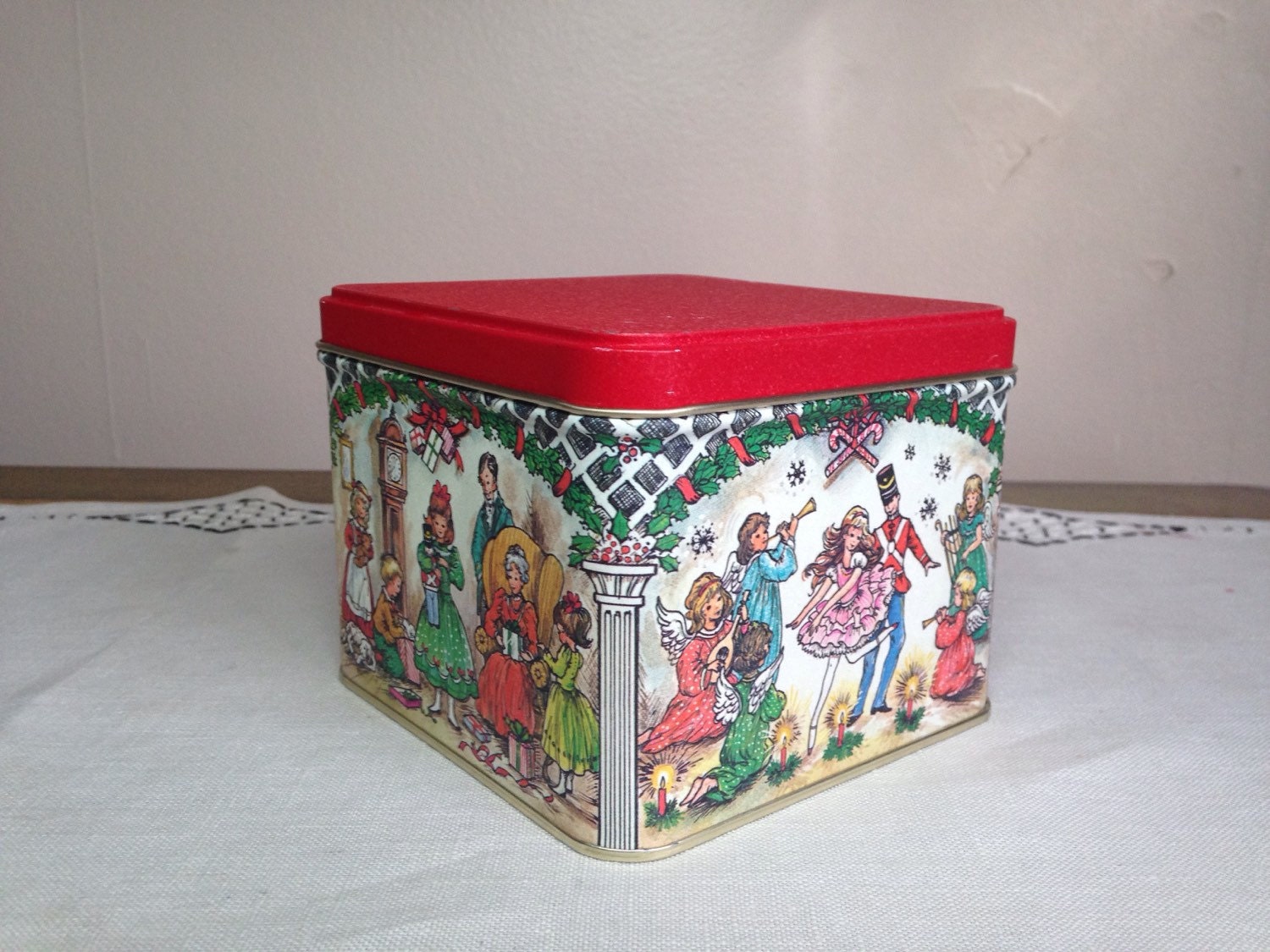 vintage tin nutcracker sweet christmas canister box 80s vintage tin nutcracker sweet christmas canister box 80s