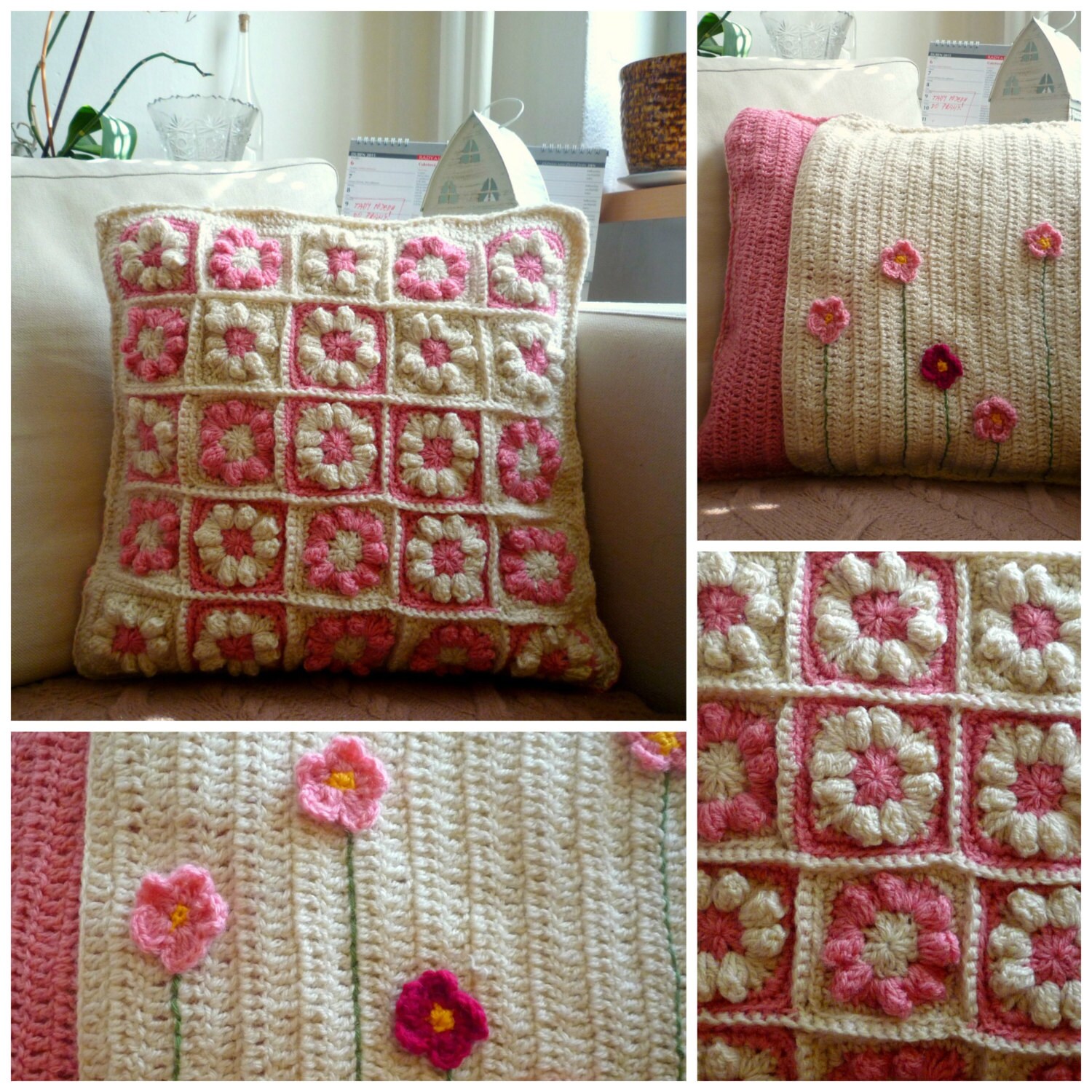 Decorative Flower Pillow Granny Square Pillow Cover Home