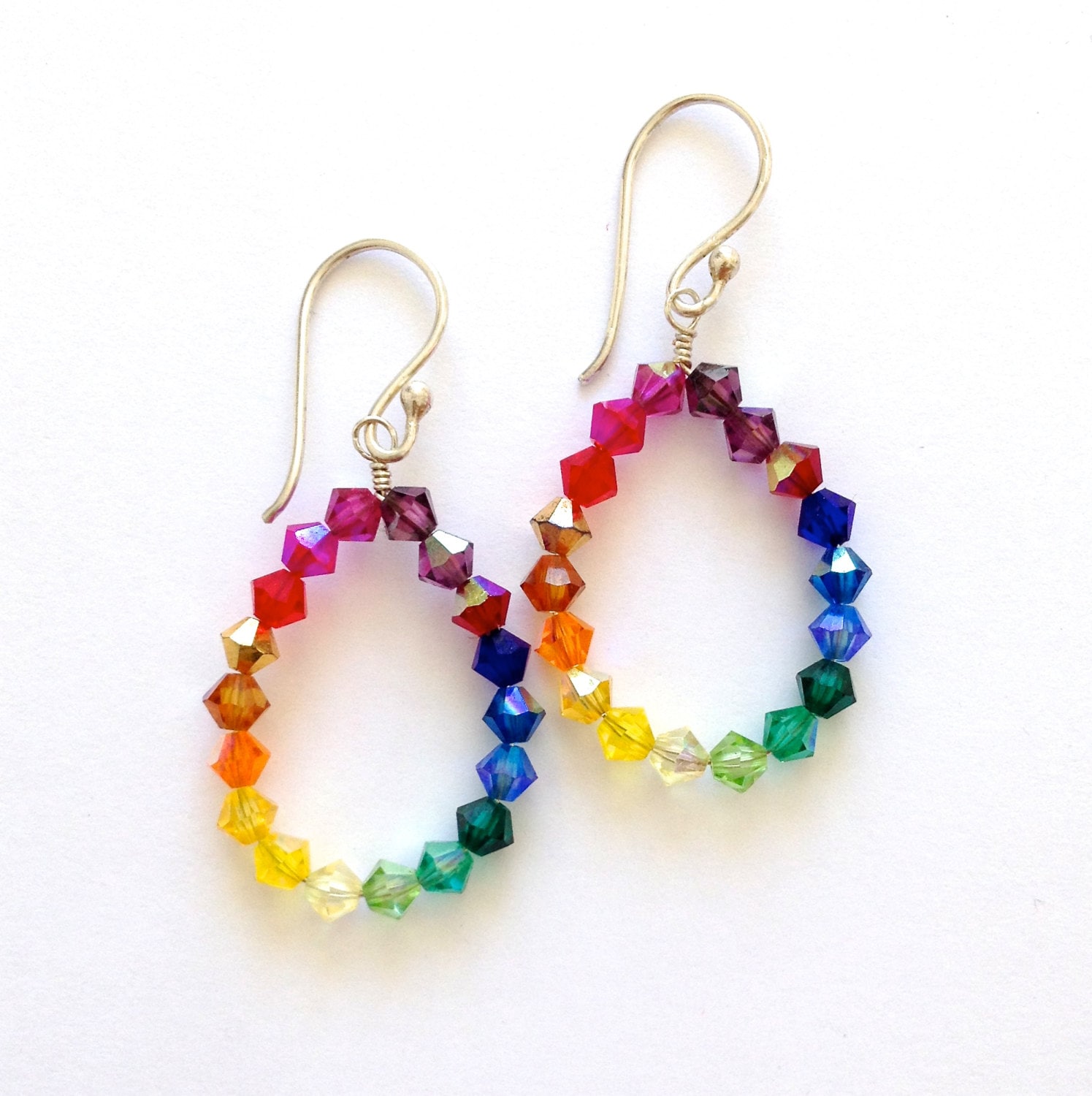 Rainbow Earrings. Swarovski Crystal Rainbow Hoop Earrings.