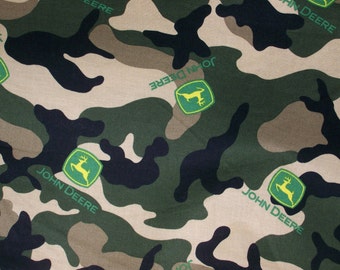 John Deere Logo Toss on Camo Cotton Fabric 44" Wide Sold by the half Yard