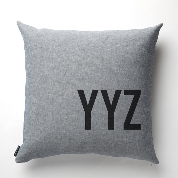 Airport Code Pillow in Denim with fill