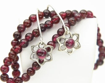 Gemstone Earrings, Garnet Earings, Flower Earrings, Nature Jewelry, Rustic Jewelry