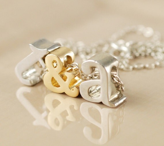Items similar to Couples Initials Necklace, Lower Case Initial Jewelry