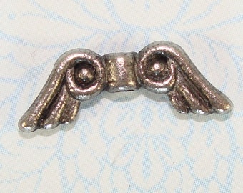 12 Angel Wing Beads Medium Scrolled 18mm Antiqued Silver Charms Pewter (41103AntSil) Jewelry Supplies Guardian Angel Bulk Fairy