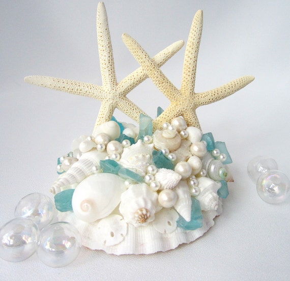 Beach Wedding Starfish Seashell Cake Topper by