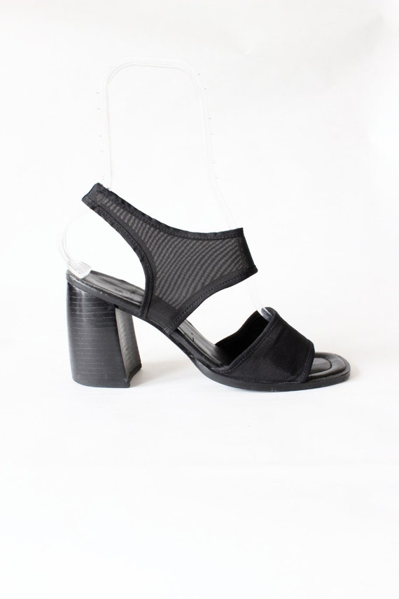 Vintage Nine West Black Mesh Chunky Heel Sandals by tobedetermined