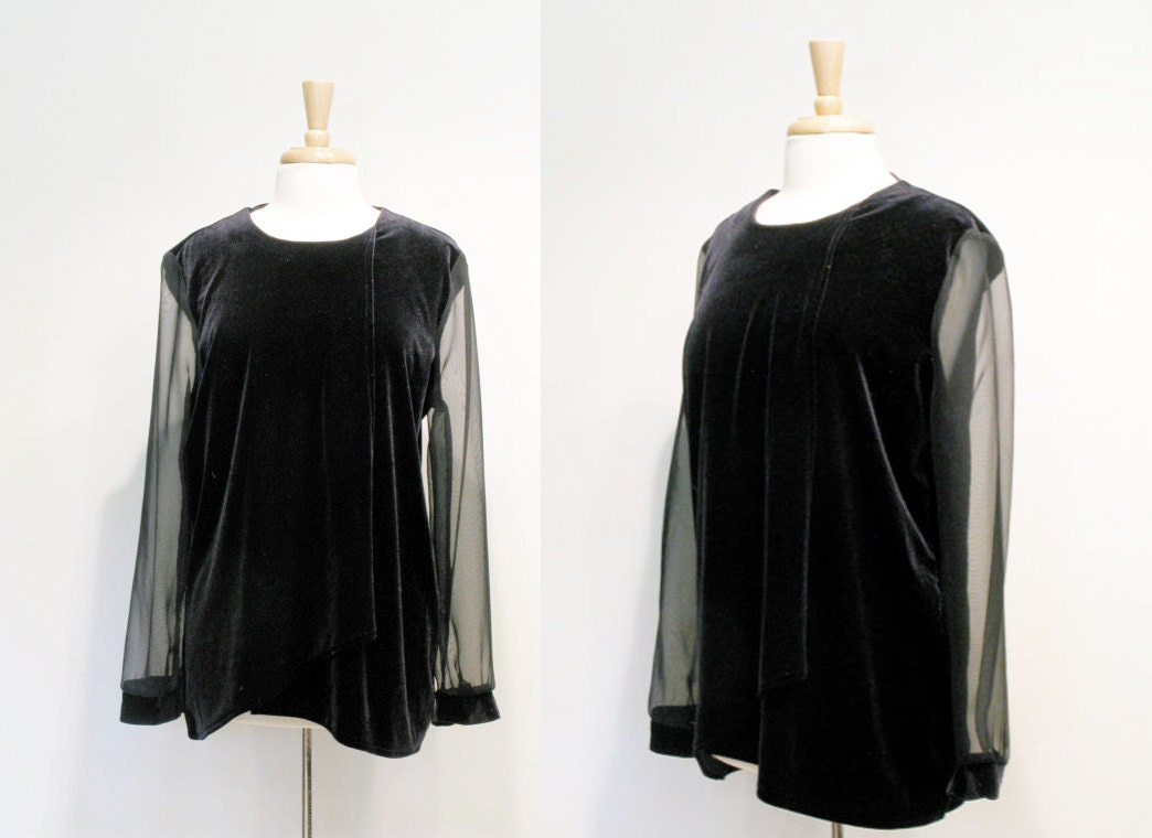 sale vintage sheer chiffon sleeve black velvet top sale vintage sheer chiffon sleeve black velvet top