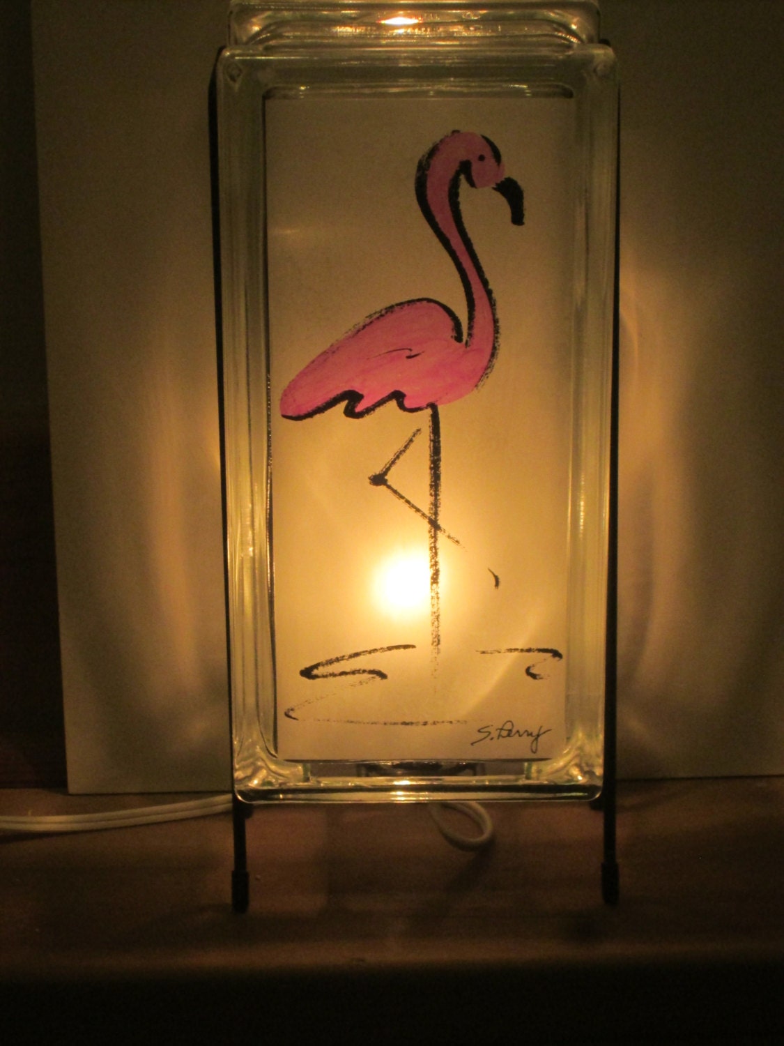 Flamingo Glass Block night light FREE SHIPPING by Glowblocks
