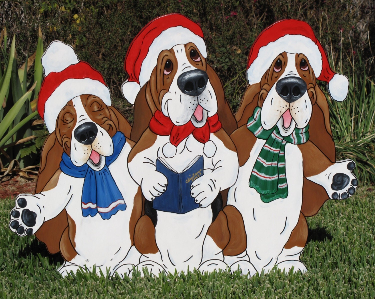 Basset Hound Christmas Yard Art Holiday Singing Trio