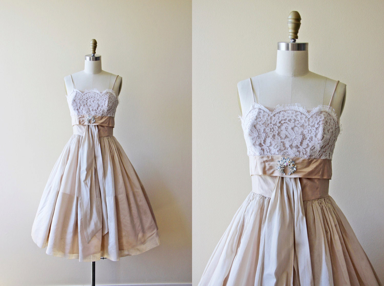 50s Dress Vintage 1950s Dress Neutral Lace Organdy