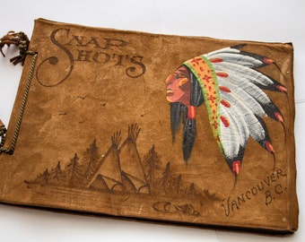 Vintage Photo Album. Hand Painted. Native American. Suede.