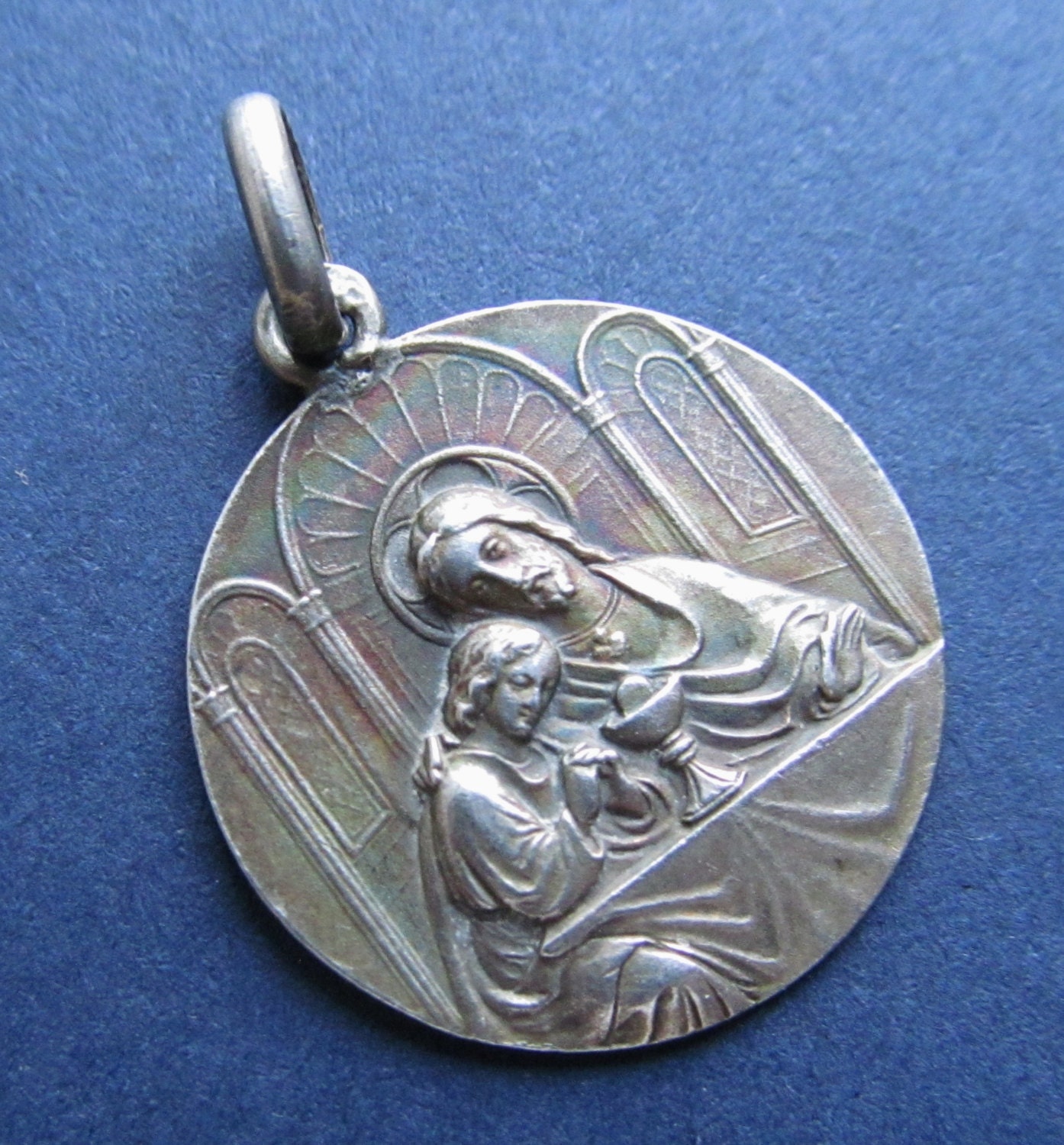 Antique Jesus Religious Medal French Silver Catholic Communion