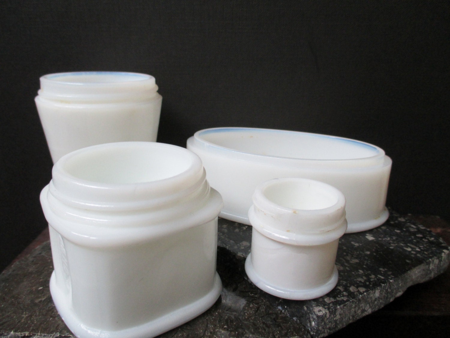 Vintage Milk Glass Jars set of 4 instant collection White