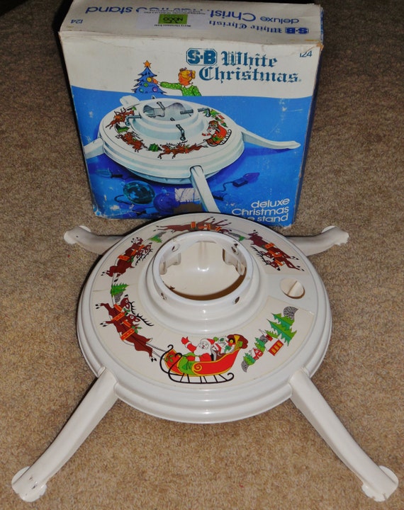 Items similar to Vintage White Metal Christmas Tree Stand Retro Santa
