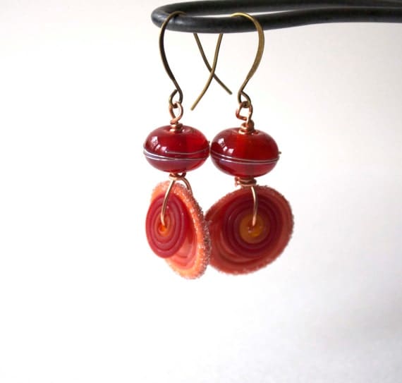 Items similar to Red Earrings, Lampwork Disc Earrings, Lampwork Jewelry ...