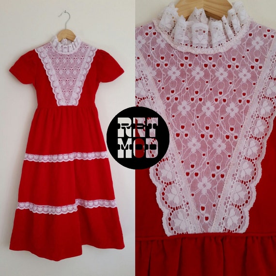 Red Velvet with White Lace Trim Juniors Dress - So Festive and Boho ...