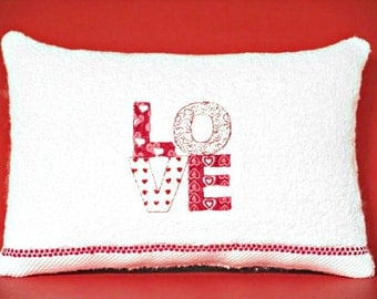 Valentine Accent Pillow Love Hearts Red White Valentines Day Wedding Bridal Gift Decorative Repurposed