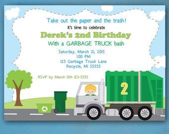 Garbage Truck Birthday Invitations Recycling Party Garbage Truck Birthday Party PRINTED Invtations