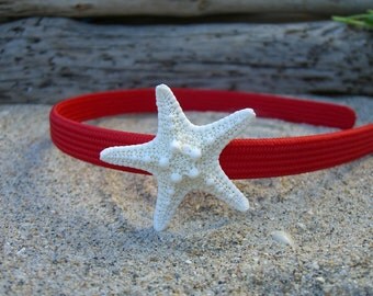 Girls/Toddlers Starfish Headband-RED-Mermaid Hair, Beach Weddings, Summer, Toddler Hair Photo Prop, Children, Coastal, Children, Fun