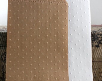 25 Dotted Swiss Embossed Brown/White Paper Bags, Wedding Favor Bags, Party Favor Bags, Cookie Bags, Silverware Bags, Candy Bags, Goodie Bags
