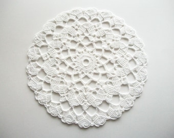 Crochet Doily White Cotton Lace Table Topper with Scalloped Edge Heirloom Quality