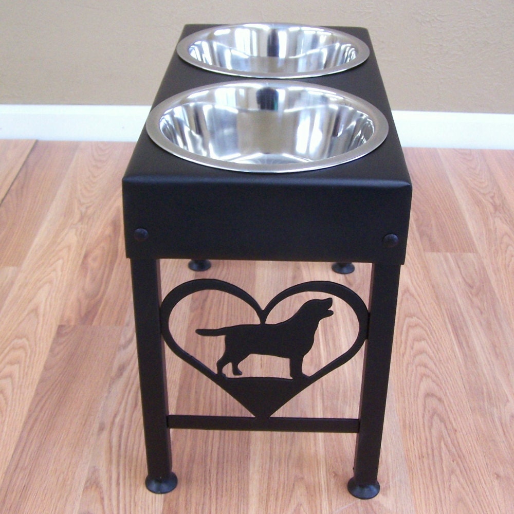 Labrador dog feeder stand elevated bowls lab metal art