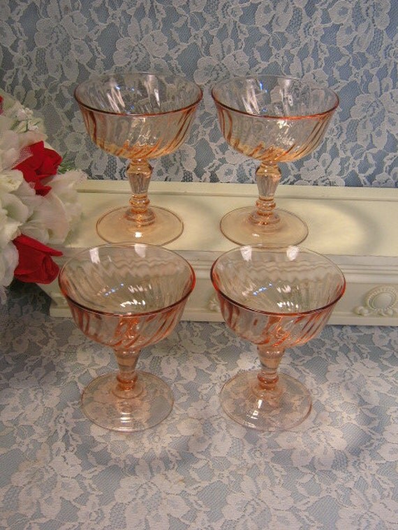 Rosaline Pink Swirl Arcoroc Durand Sherbet Set of Four