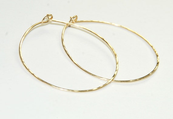14K Gold filled wire Hoop Earrings Hammered Hoop Earrings