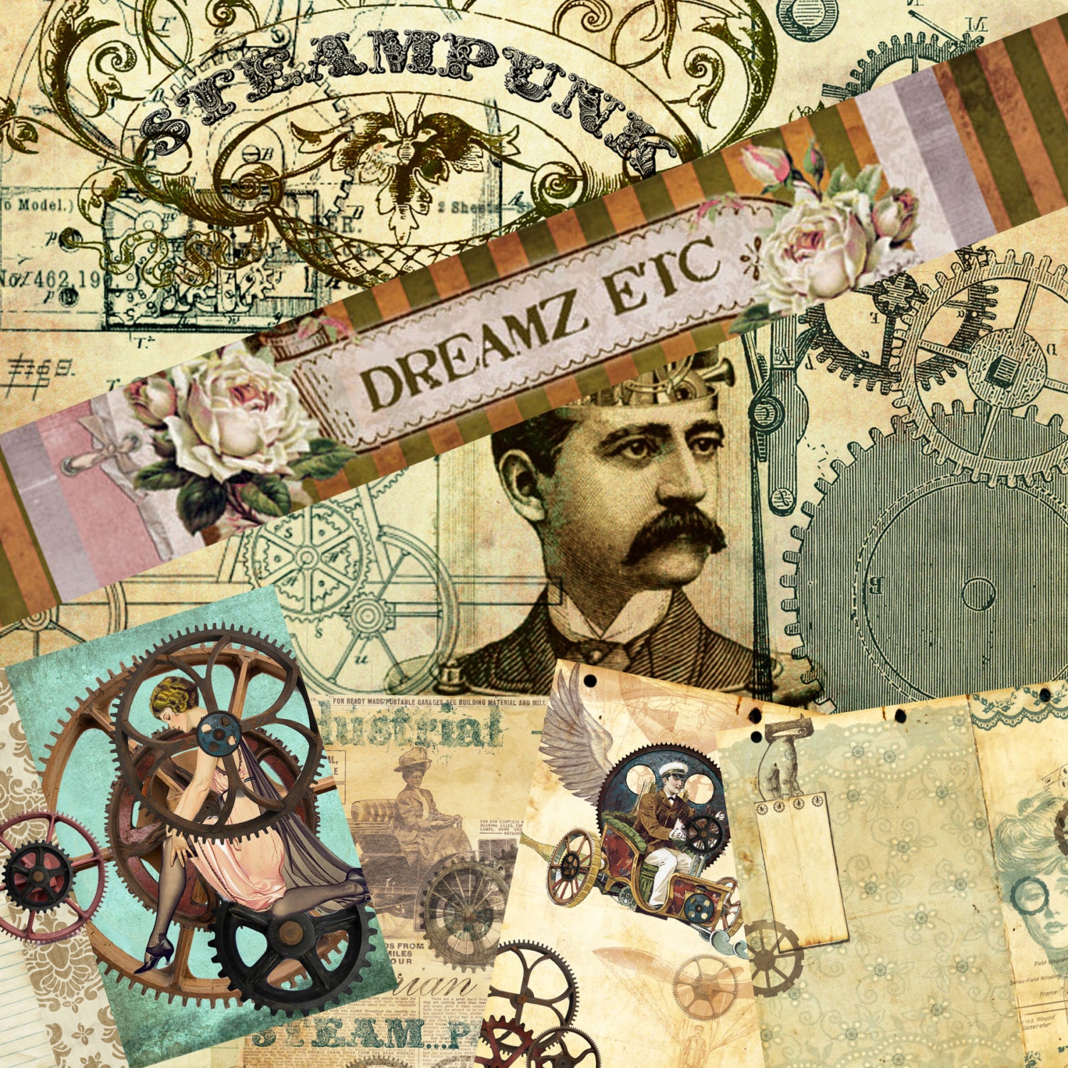 NEW! Digital Kit "STEAMPUNK CHRONICLES Part 1" - Great for Scrapbooking, Journals, Card Making and Mixed Media Projects steampunk buy now online