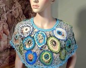Sale - AQUA DREAM PELERINE - Signature Accessory, Wearable Fiber Art, Richly Decorated, Freeform Crocheted Sale - AQUA DREAM PELERINE - Signature Accessory, Wearable Fiber Art, Richly Decorated, Freeform Crocheted