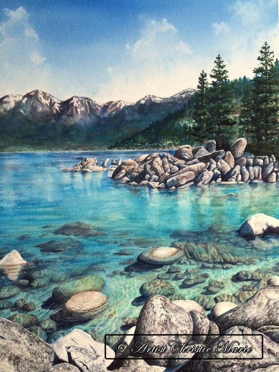 Original Watercolor Painting Lake Tahoe Sand by ChristieMarieART